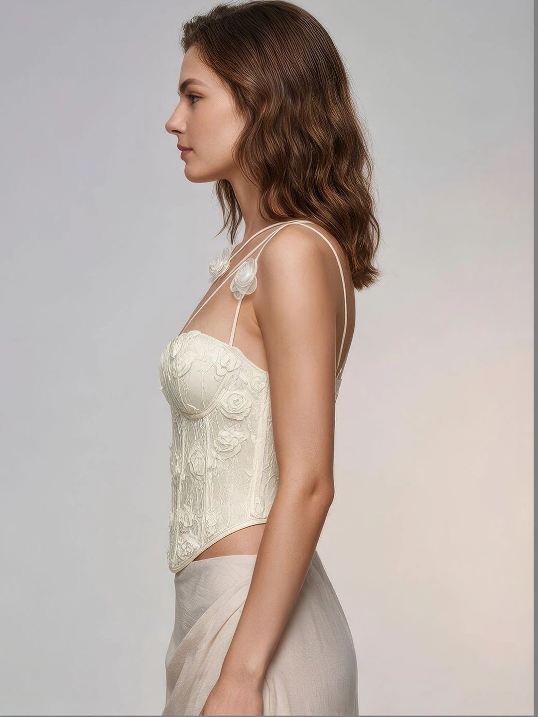 ATELIER REBEL Floral Embroidered Sweetheart Neck Applique Crop Top - left view
