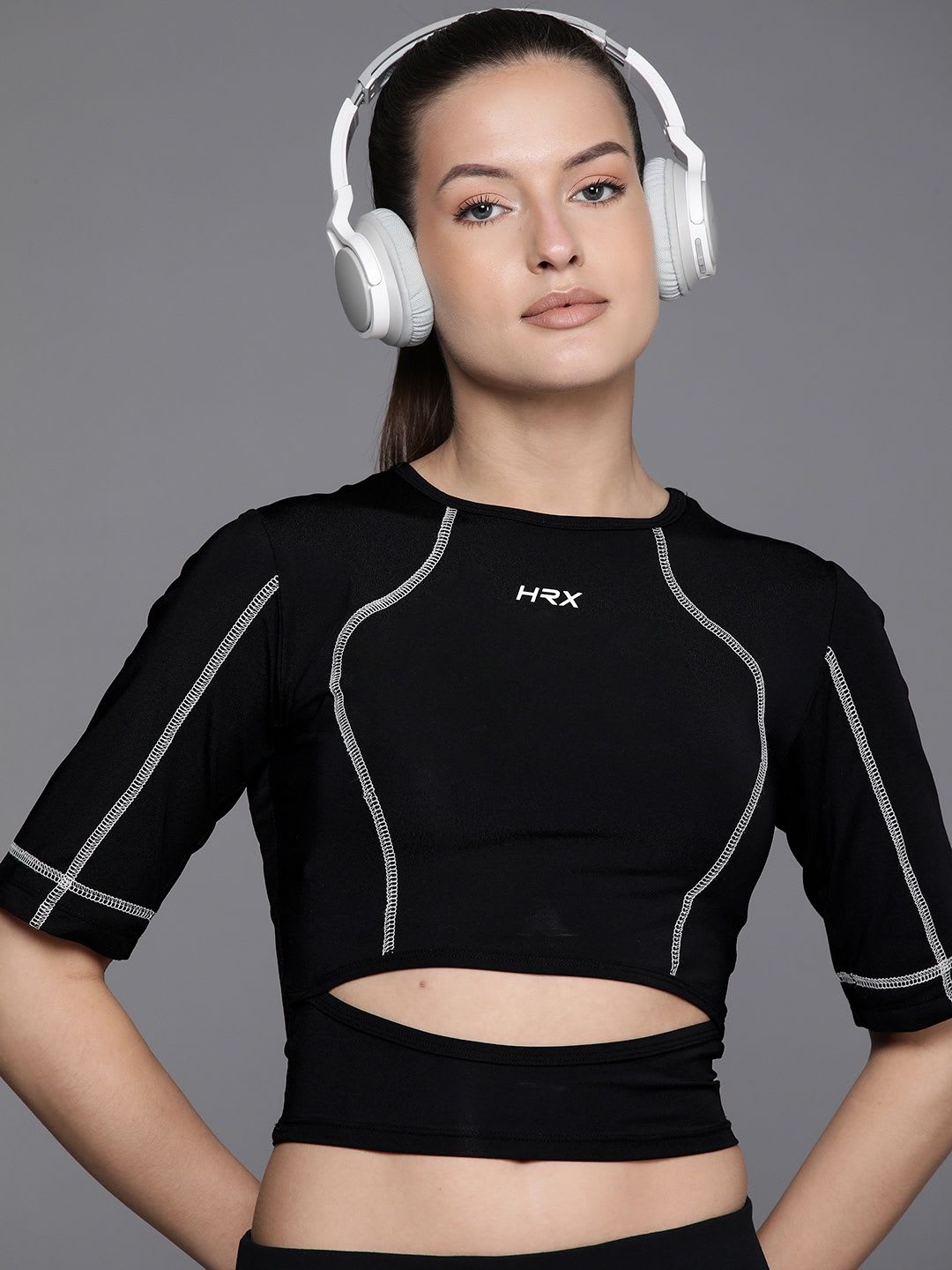 HRX by Hrithik Roshan Lifestyle Fitted Cut Out Crop Top - default view
