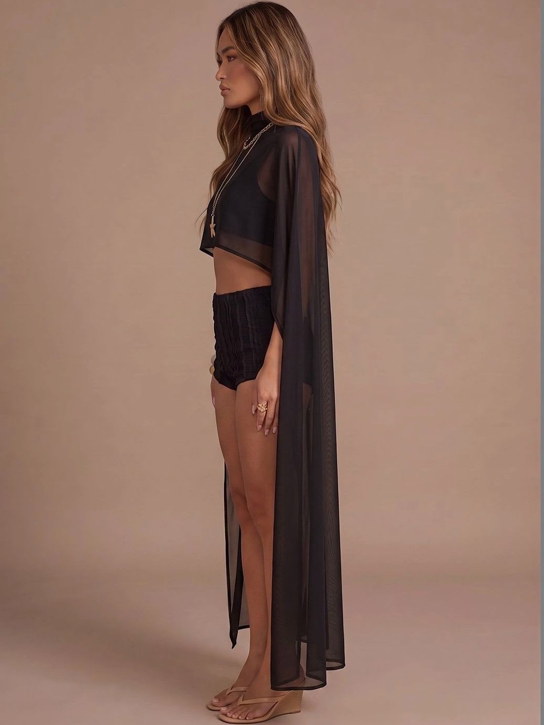 ATELIER REBEL Sheer Cape Crop Top - back view
