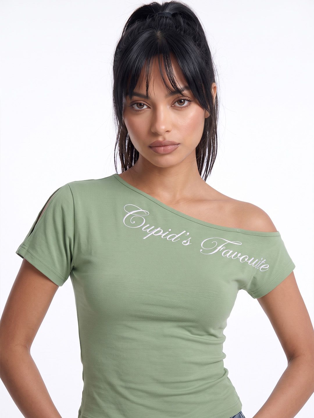 glitchez Printed One Shoulder Crop Top - default view