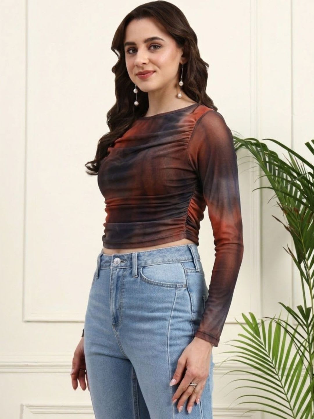 SZN Tie and Dye Cowl Neck Net Crop Top - right view