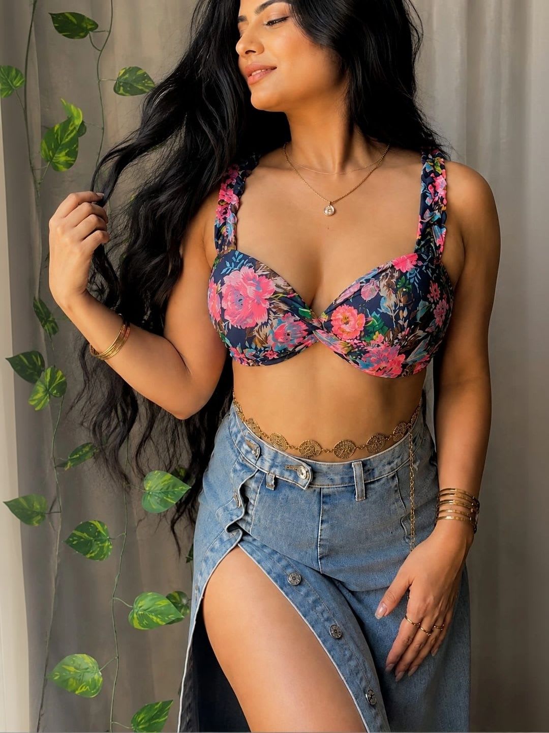 BAVLA Floral Print Ruffles Bralette Top - default view