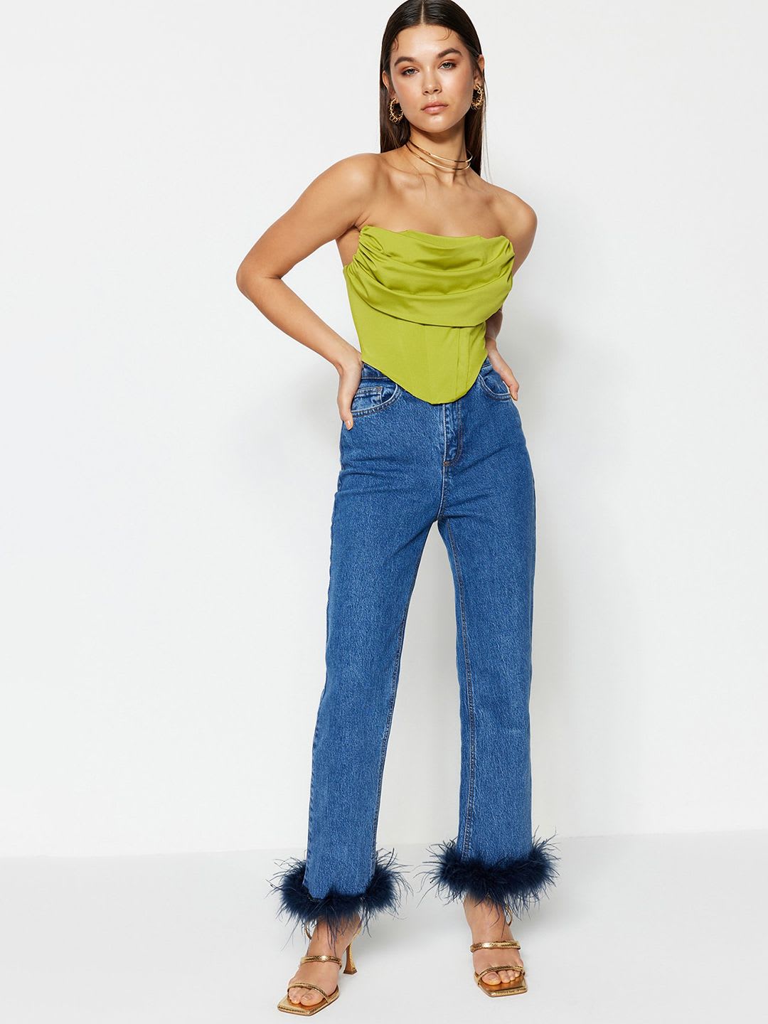 Trendyol Ruched Strapless Corset Crop Top - top view