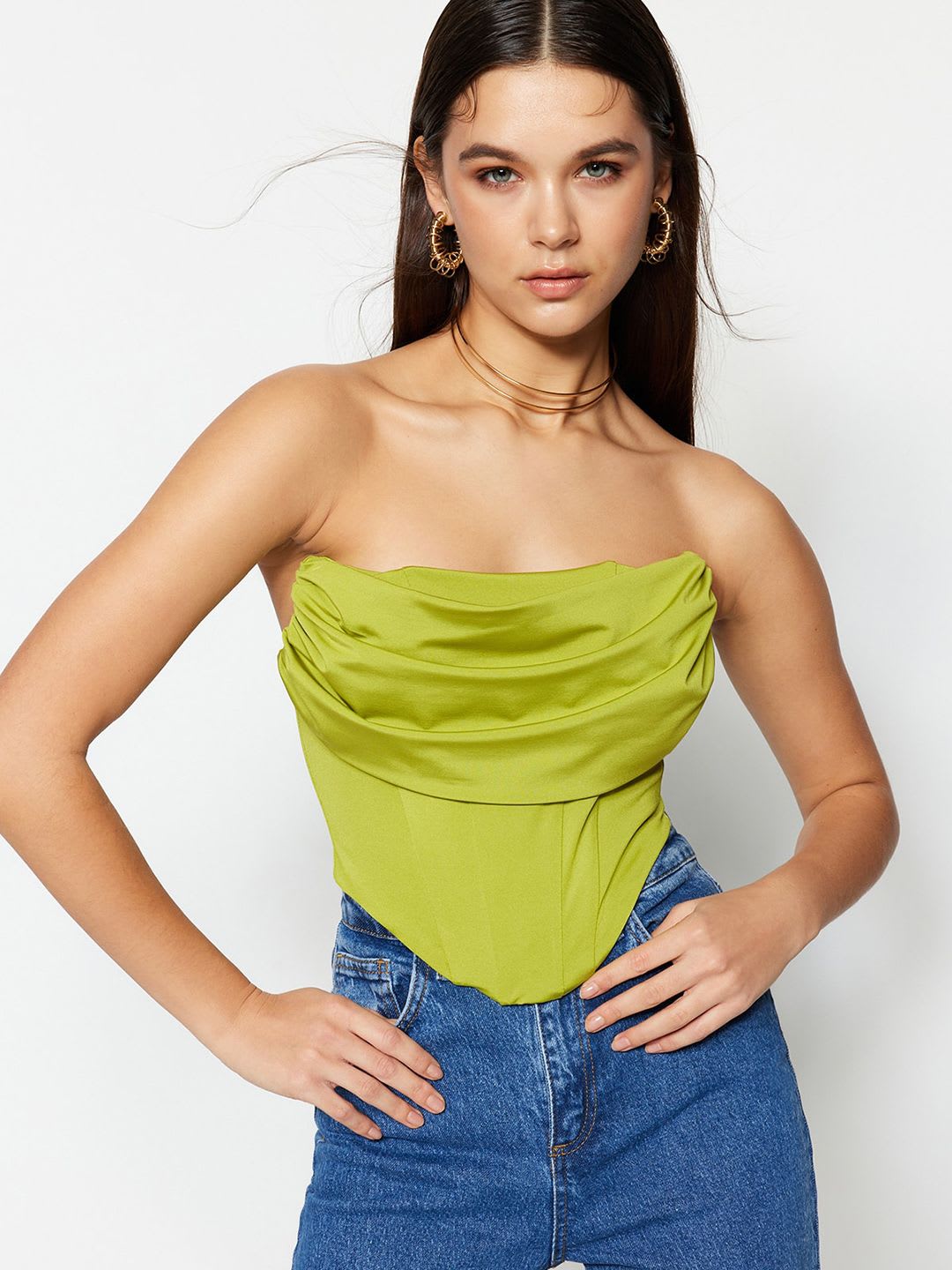 Trendyol Ruched Strapless Corset Crop Top - default view