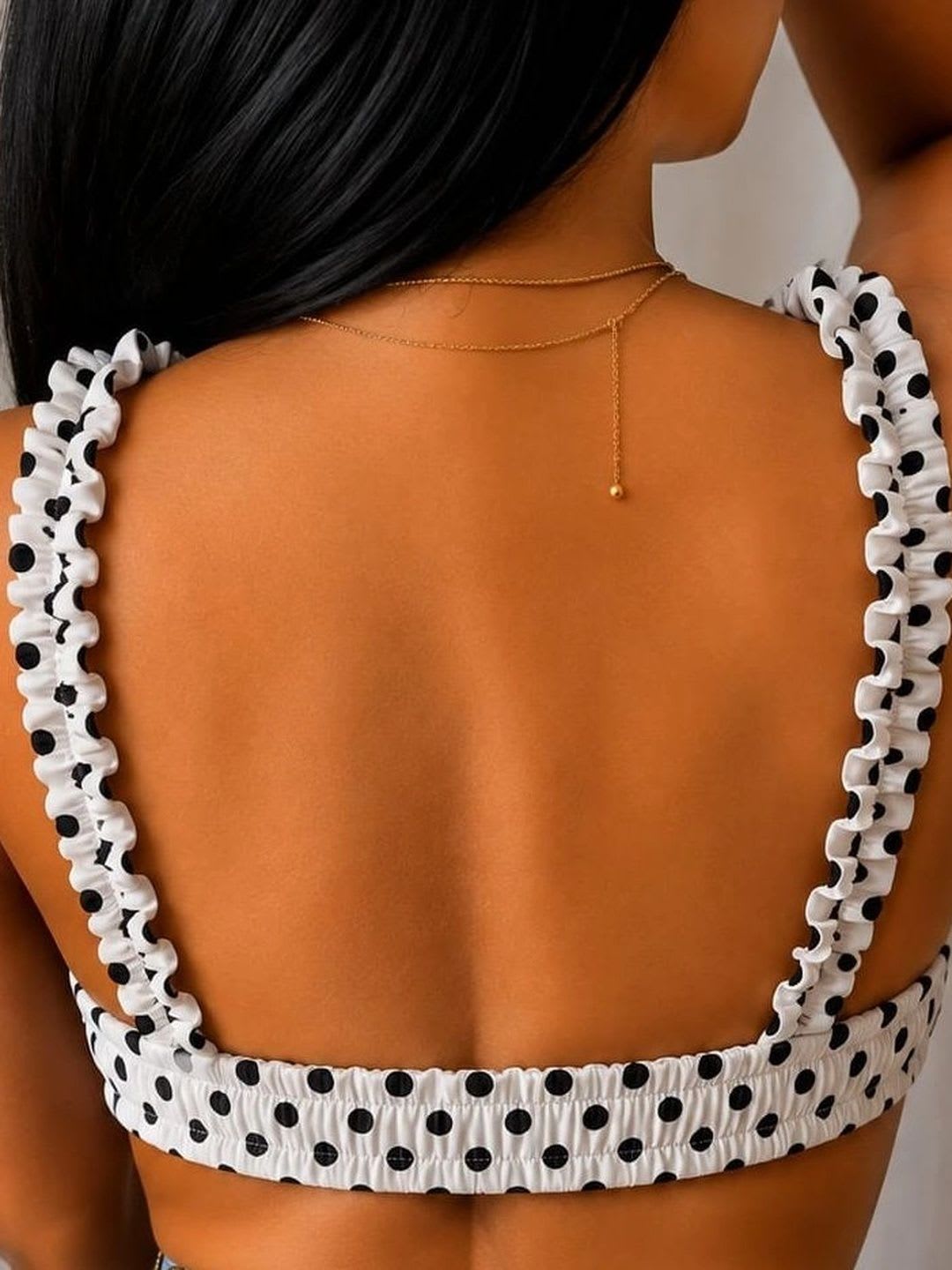 BAVLA Polka Dot Print Sweetheart Neck Ruffles Bralette Crop Top - left view