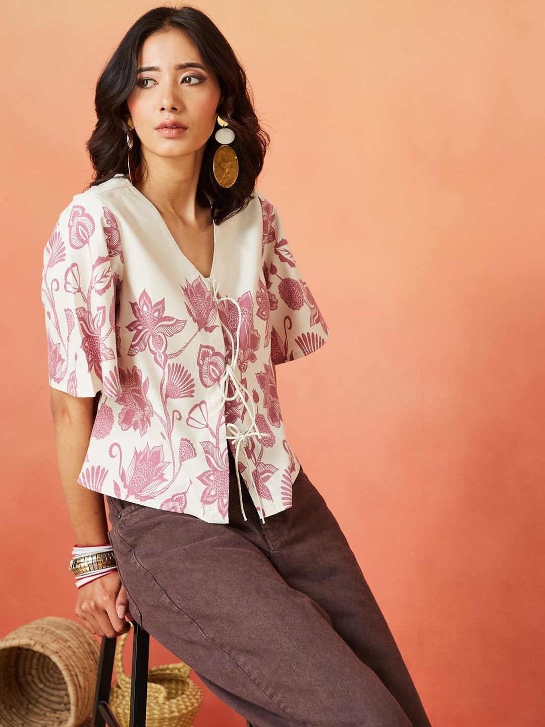 Sangria FUZN Floral Print Cotton Crop Top - default view