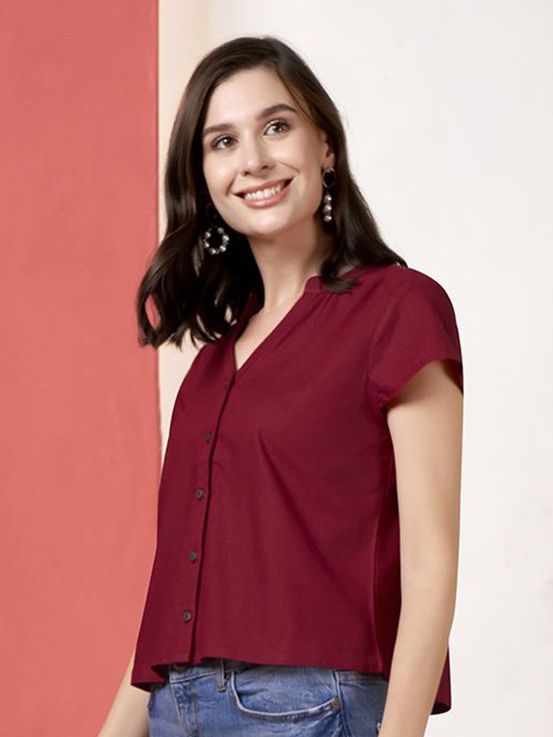 Anouk X fwd Mandarin Collar Cotton Crop Top - back view