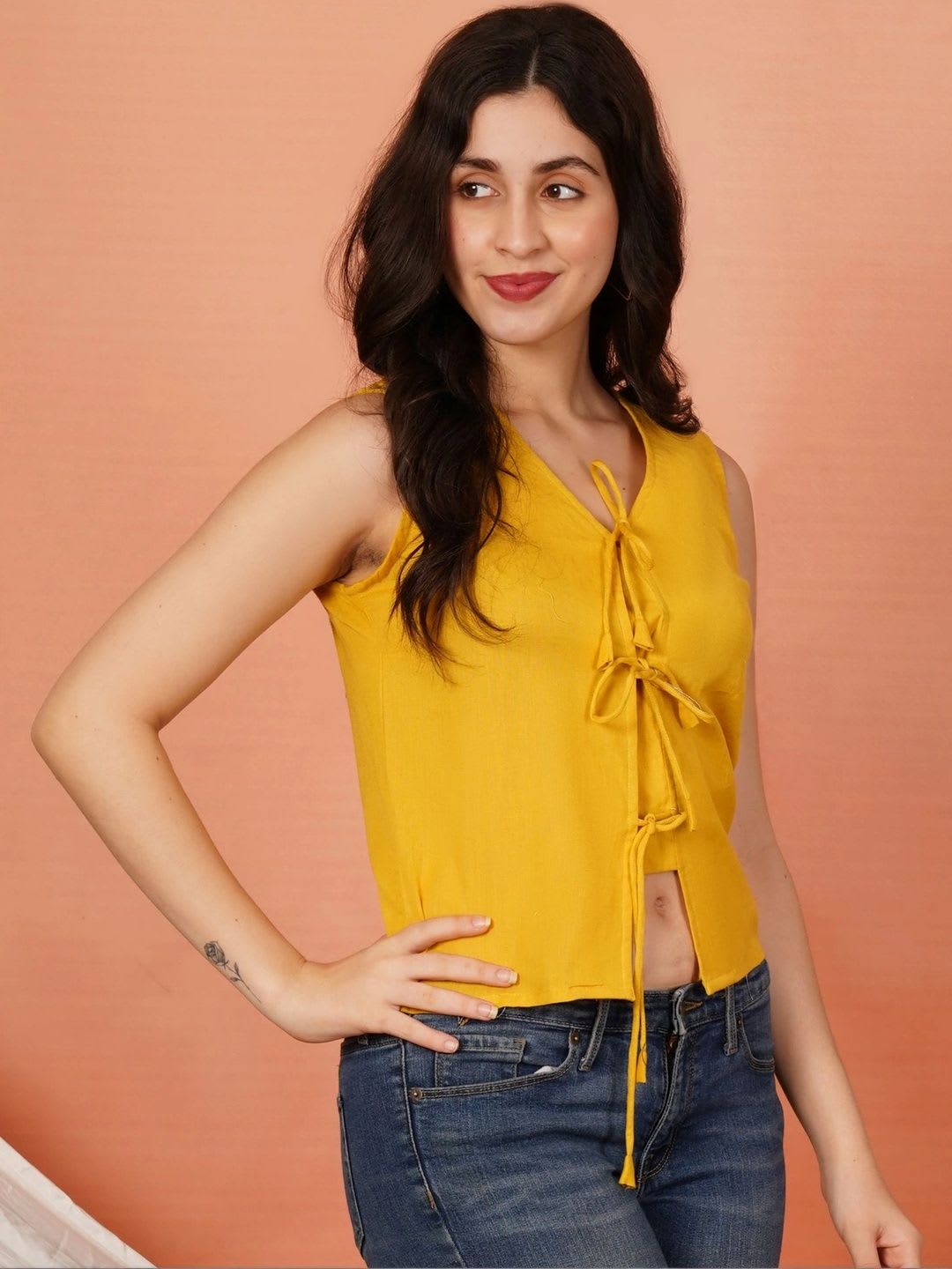 Brownverse Linen Blend Crop Top - back view