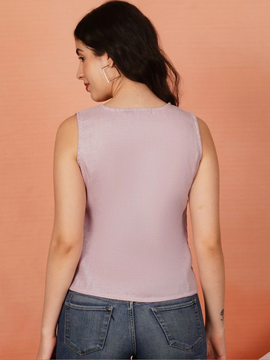 Brownverse Linen Blend Crop Top - back view