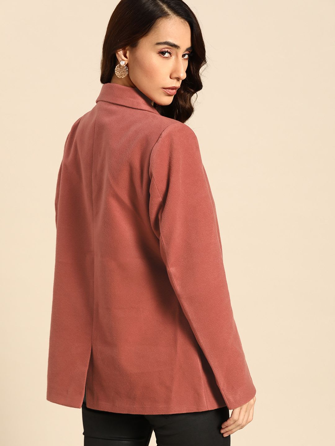 all about you Women Mauve Solid Single-Breasted Casual Blazer - right view
