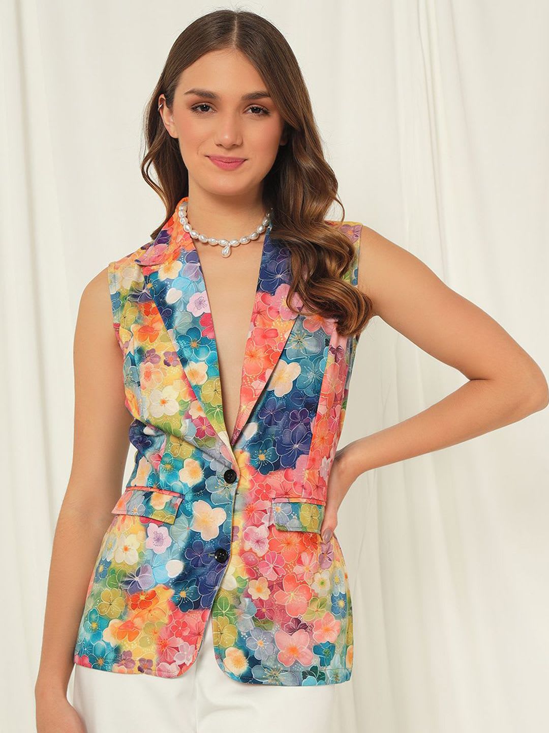 TANDUL Floral Printed Slim Fit Single Breasted Blazer - default view