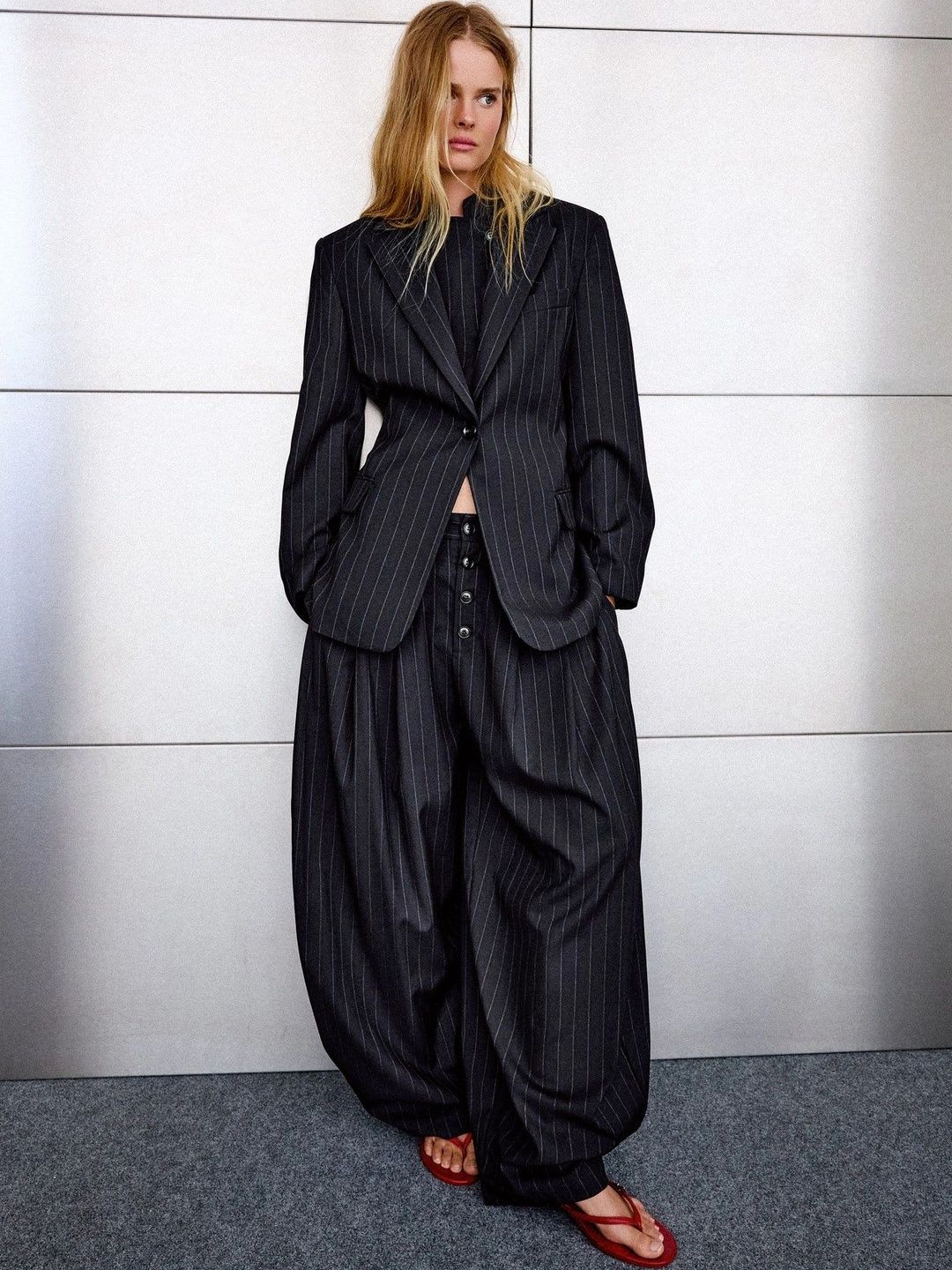 Bershka Striped Notched Lapel Single-Breasted Formal Blazers - back view
