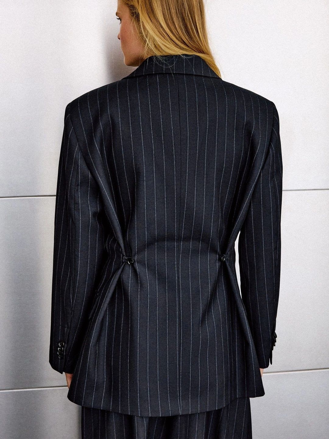 Bershka Striped Notched Lapel Single-Breasted Formal Blazers - left view