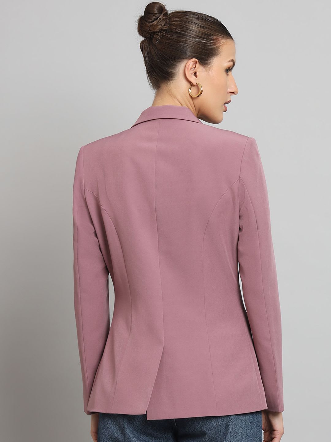 PowerSutra Women Pink Solid Single Breasted Casual Blazer - right view