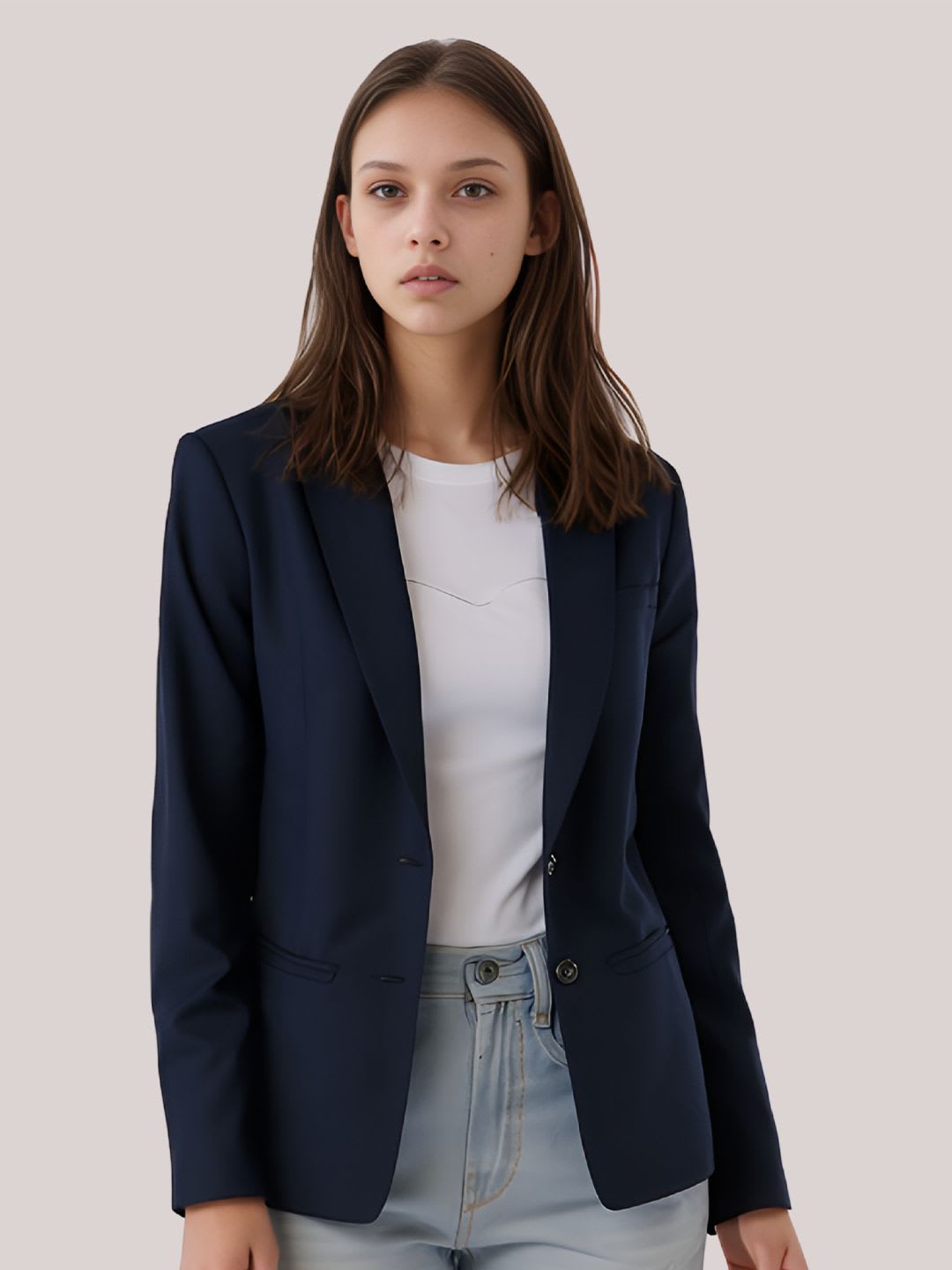 BAESD Notched Lapel Collar Single-Breasted Blazer - default view