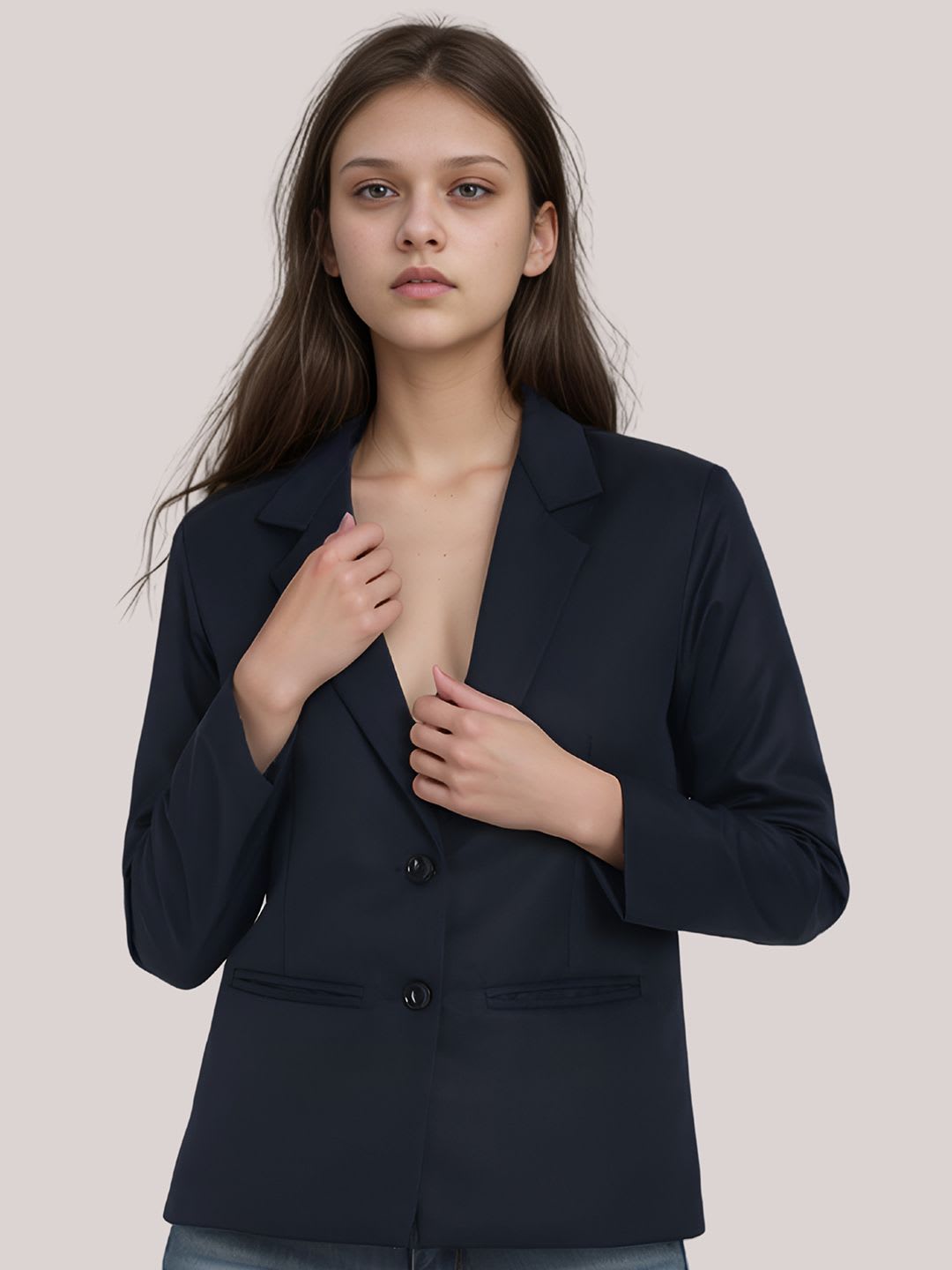 BAESD Notched Lapel Collar Single-Breasted Blazer - left view