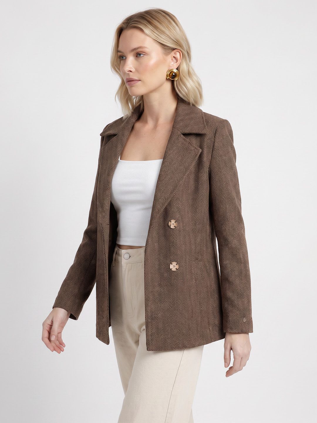 French Connection Self Design Notched Lapel Single-Breasted Casual Blazer - default view