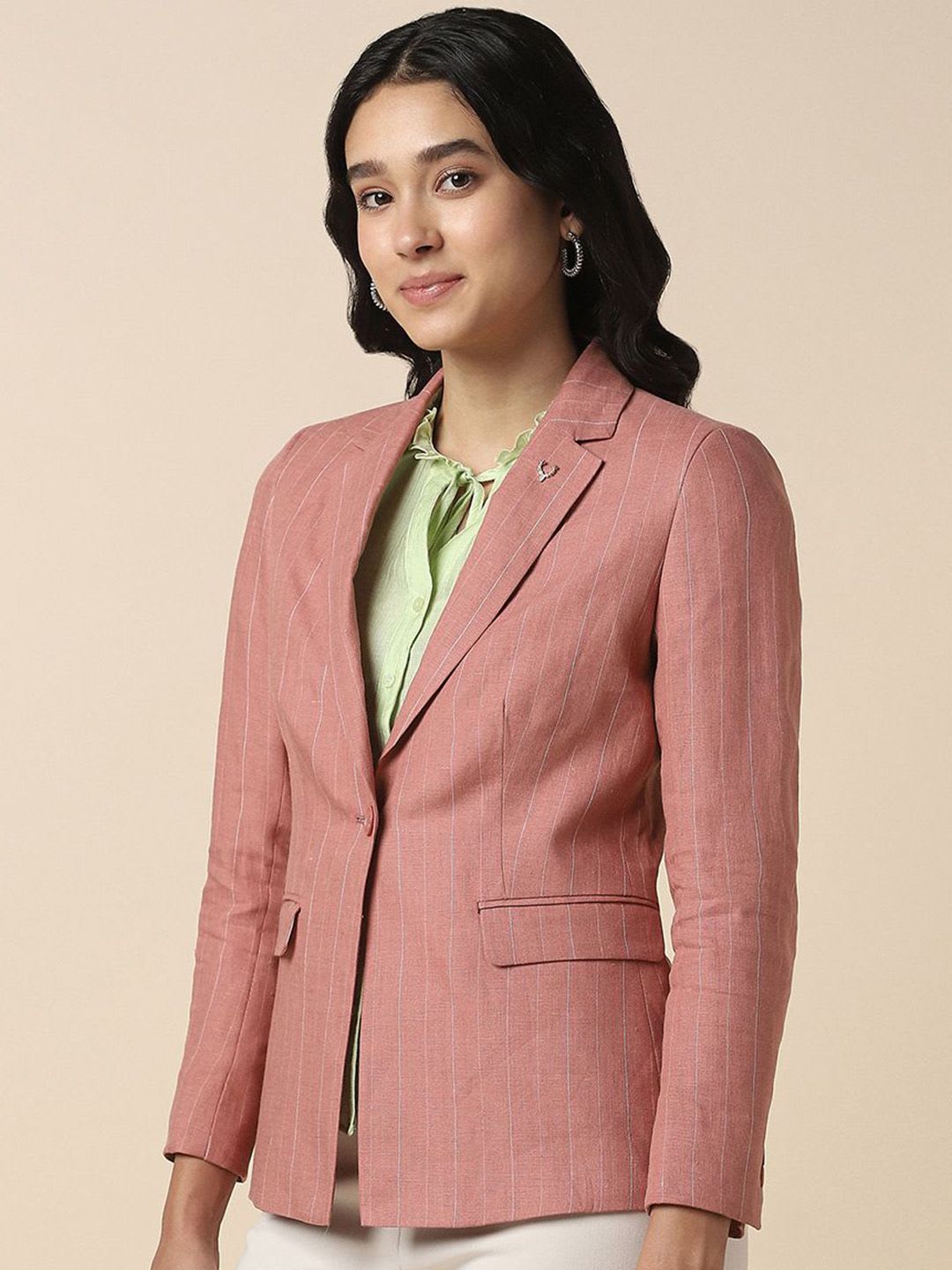 Allen Solly Woman Allen Solly Women Striped Single Breasted Casual Blazer - back view