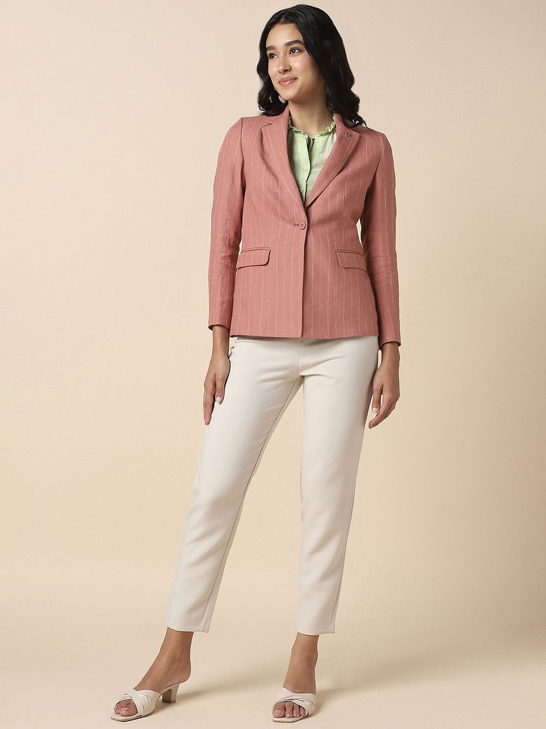 Allen Solly Woman Allen Solly Women Striped Single Breasted Casual Blazer - left view