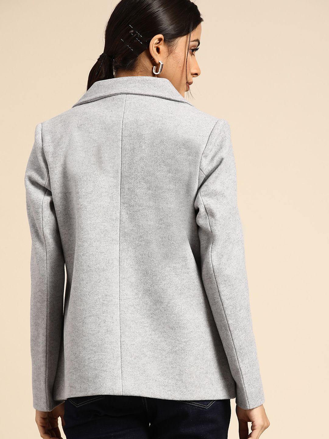 all about you Women Grey Melange Solid Smart Casual Blazer - right view