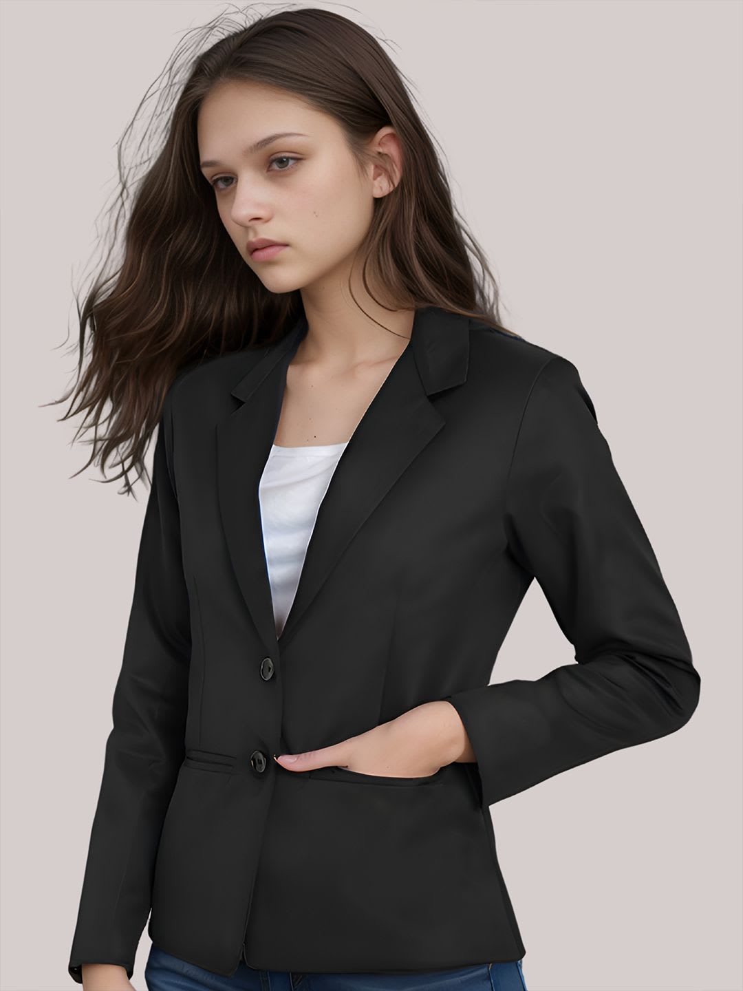 BAESD Women Notched Lapel Collar Single Breasted Formal Blazer - back view