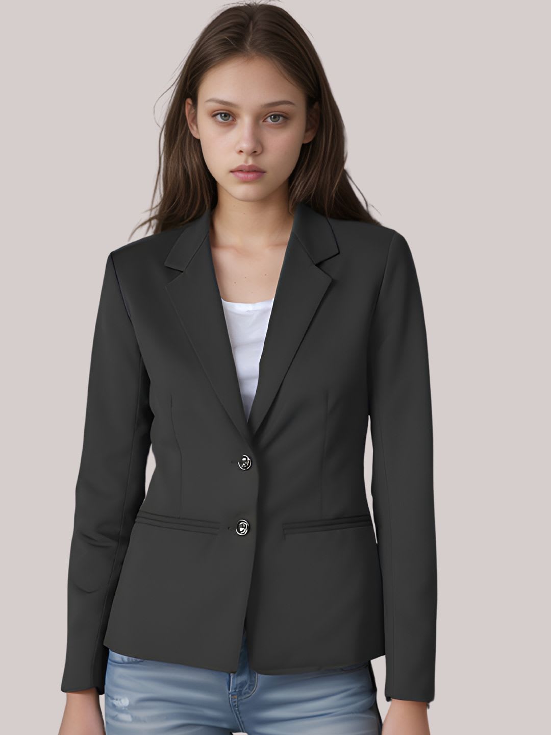 BAESD Women Notched Lapel Collar Single Breasted Formal Blazer - left view