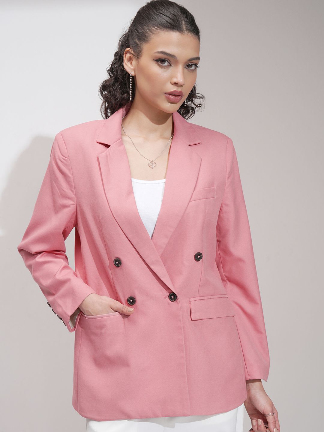 CHIC BY TOKYO TALKIES Oversized Double Breasted Notched Lapel Collar Blazer - default view