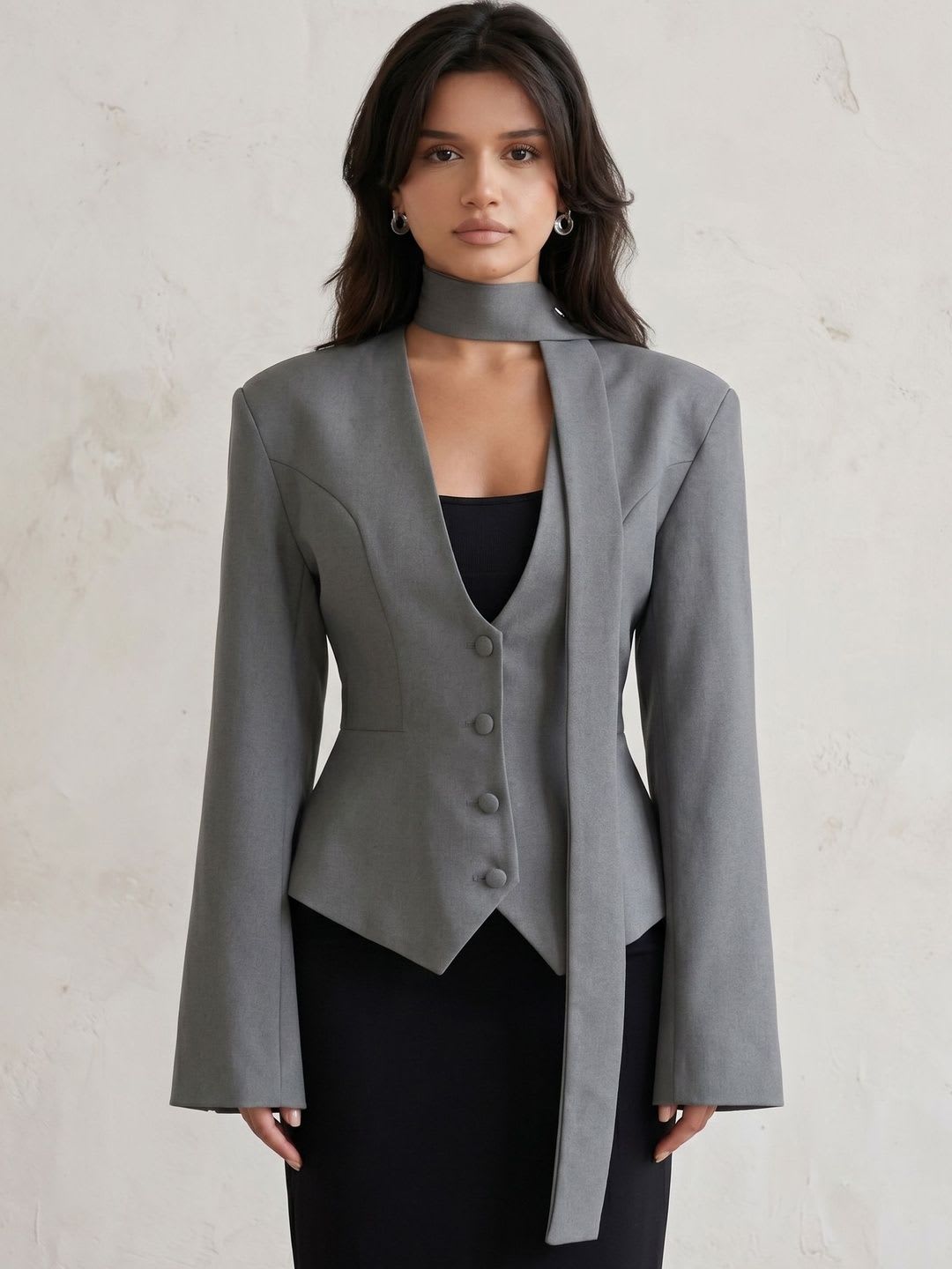ATELIER REBEL Collarless Single-Breasted Slim Fit Formal Blazers - default view