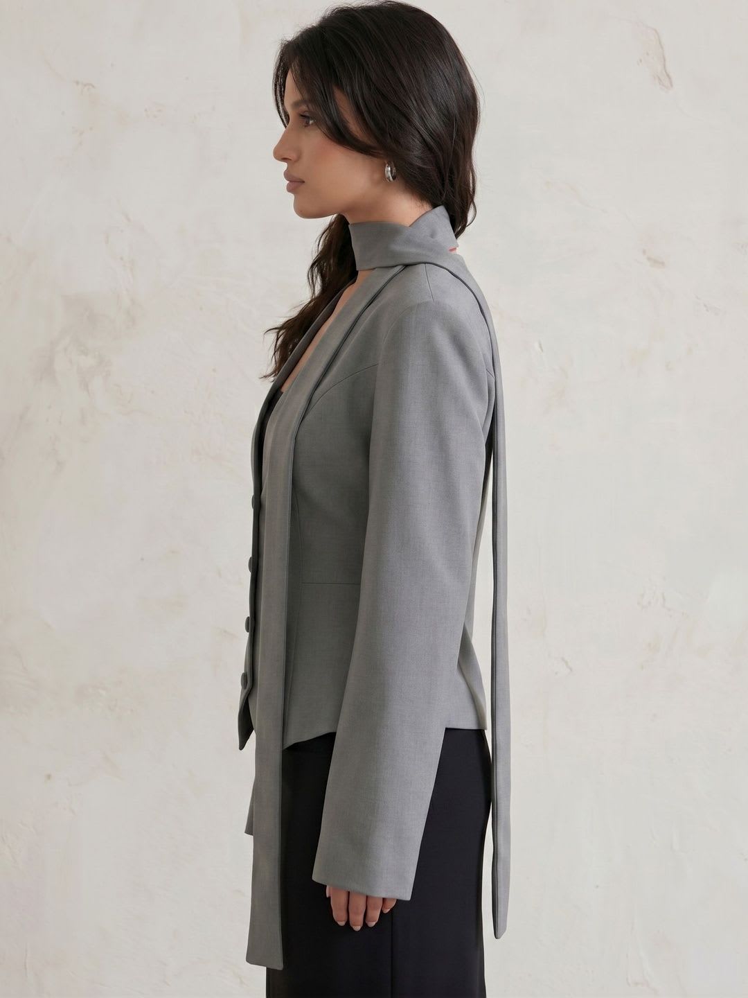 ATELIER REBEL Collarless Single-Breasted Slim Fit Formal Blazers - back view