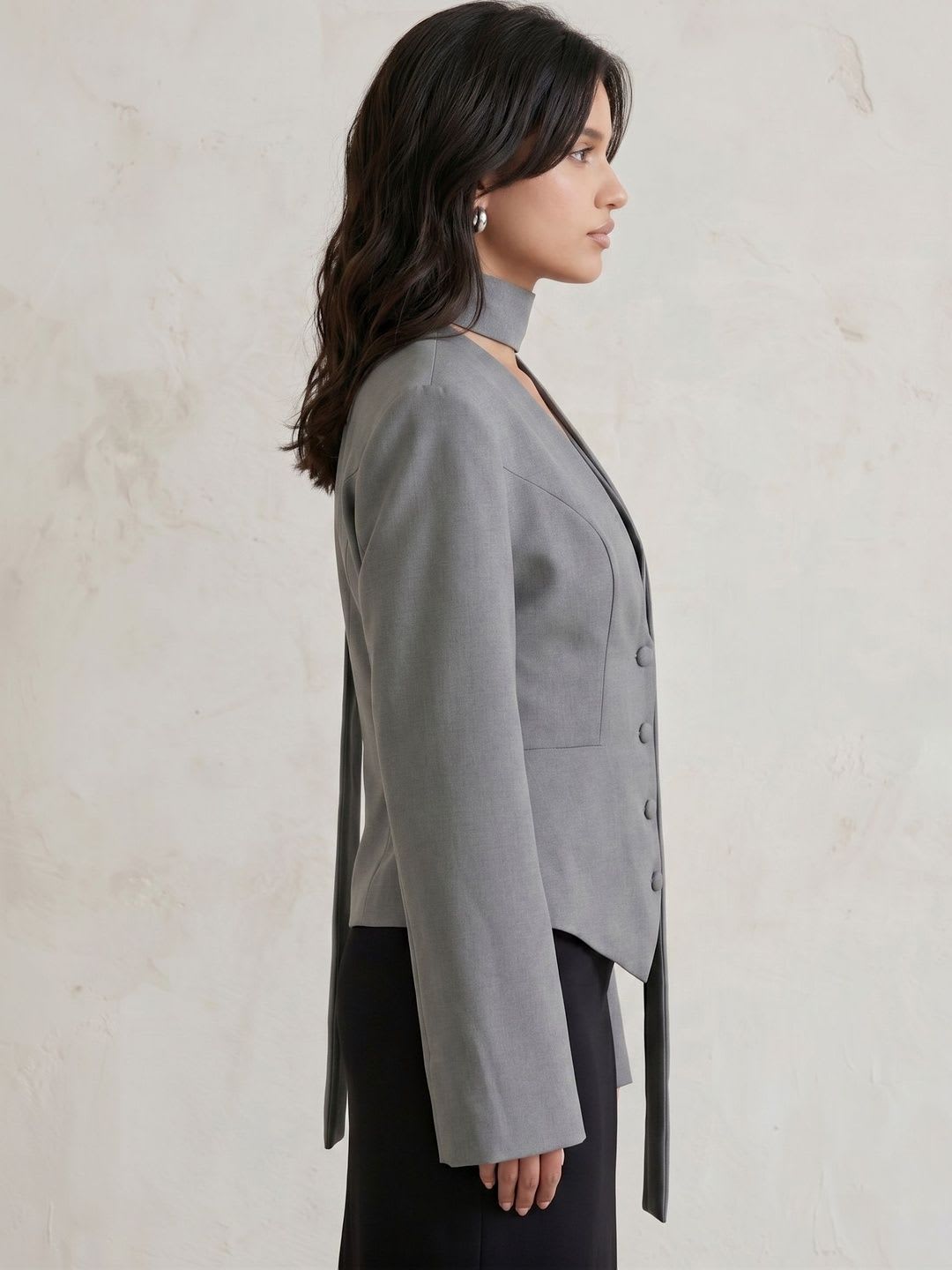 ATELIER REBEL Collarless Single-Breasted Slim Fit Formal Blazers - left view