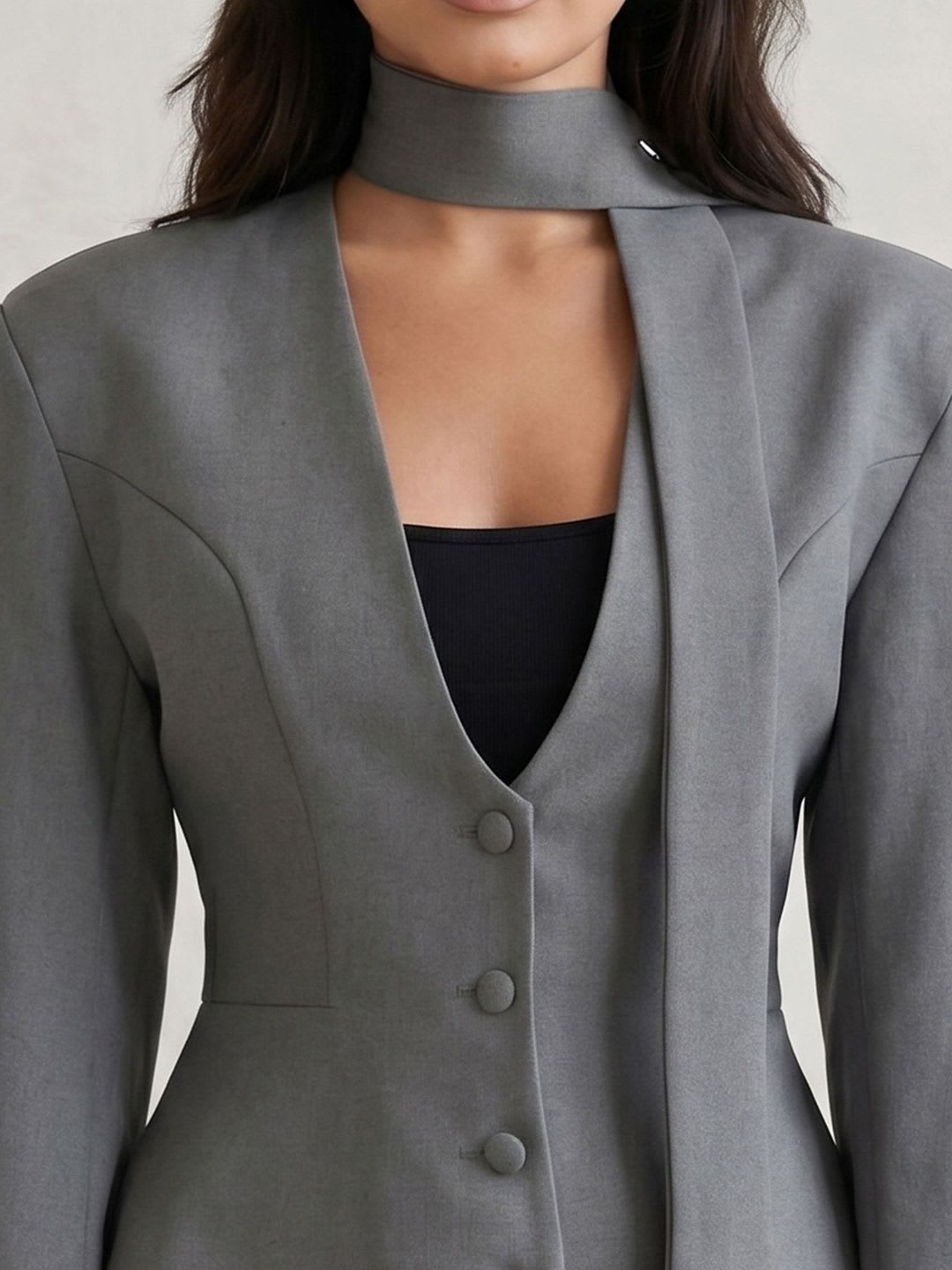 ATELIER REBEL Collarless Single-Breasted Slim Fit Formal Blazers - right view