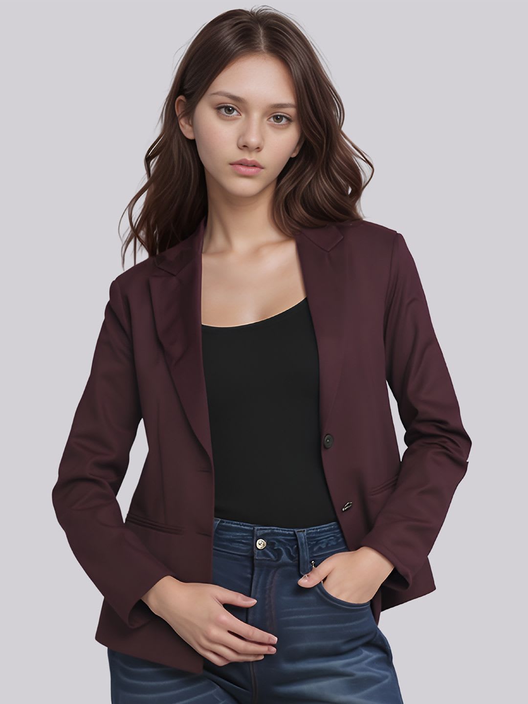 BAESD Notched Lapel Collar Single-Breasted Casual Blazer - default view
