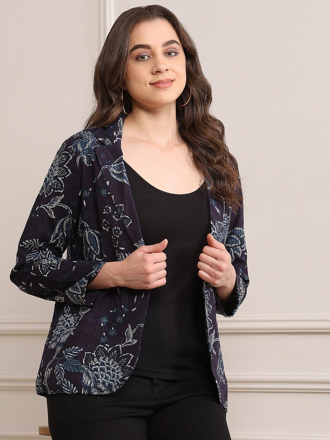 Biba Printed Single-Breasted Notched Lapel Blazer - default view