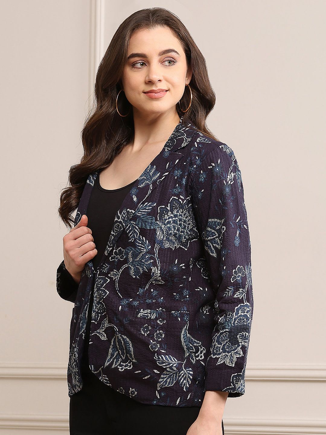 Biba Printed Single-Breasted Notched Lapel Blazer - left view