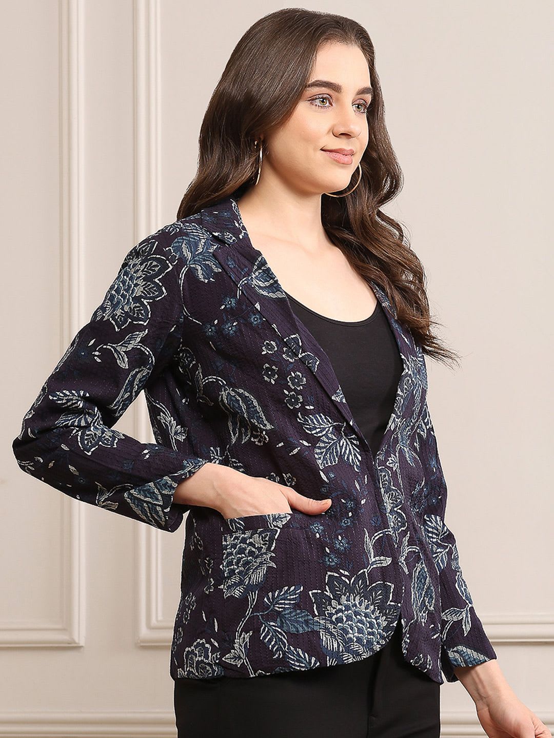 Biba Printed Single-Breasted Notched Lapel Blazer - right view