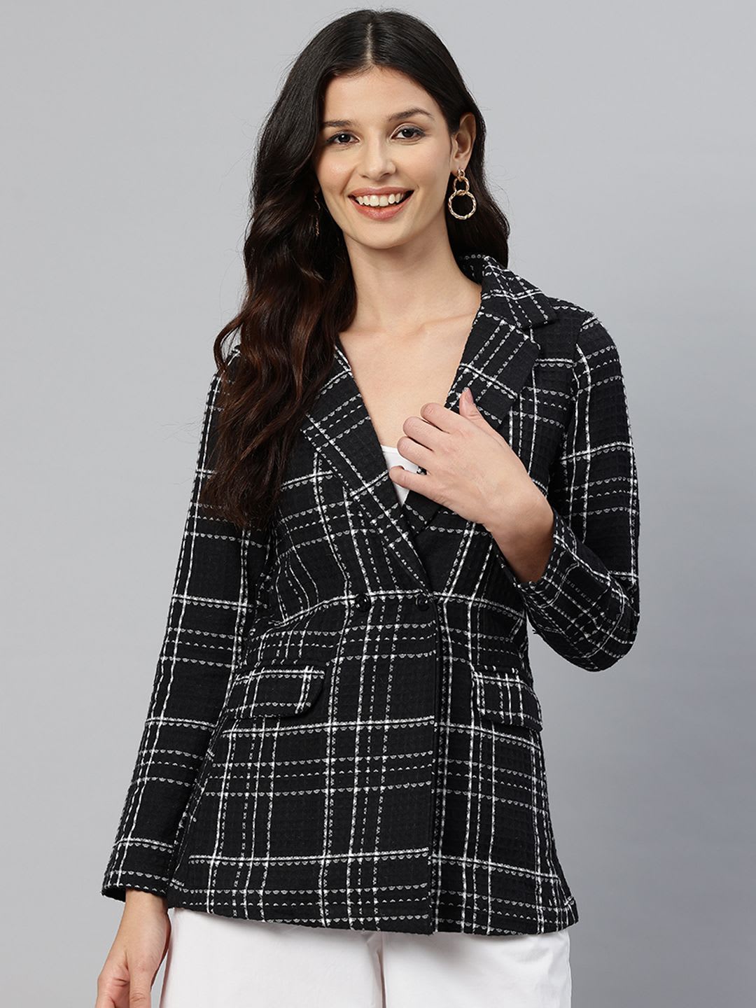 Cottinfab Checked Double-Breasted Pure Cotton Casual Blazer - default view