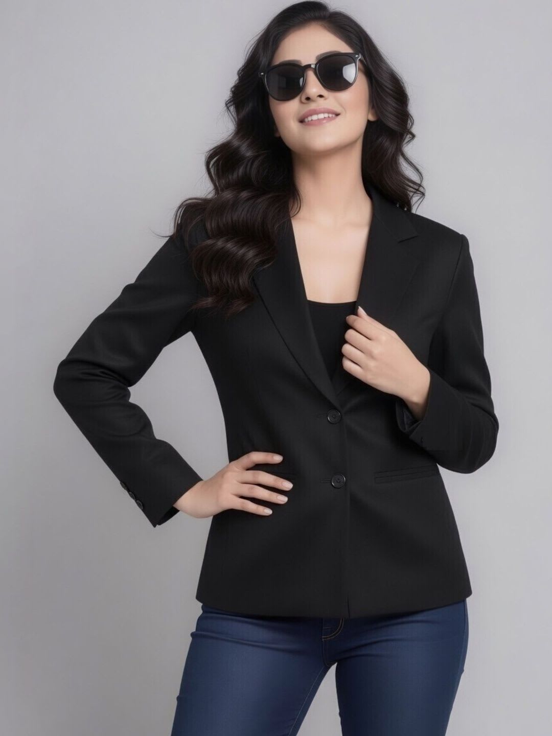 BAESD Women Notched Lapel Collar Single Breasted Formal Blazer - default view