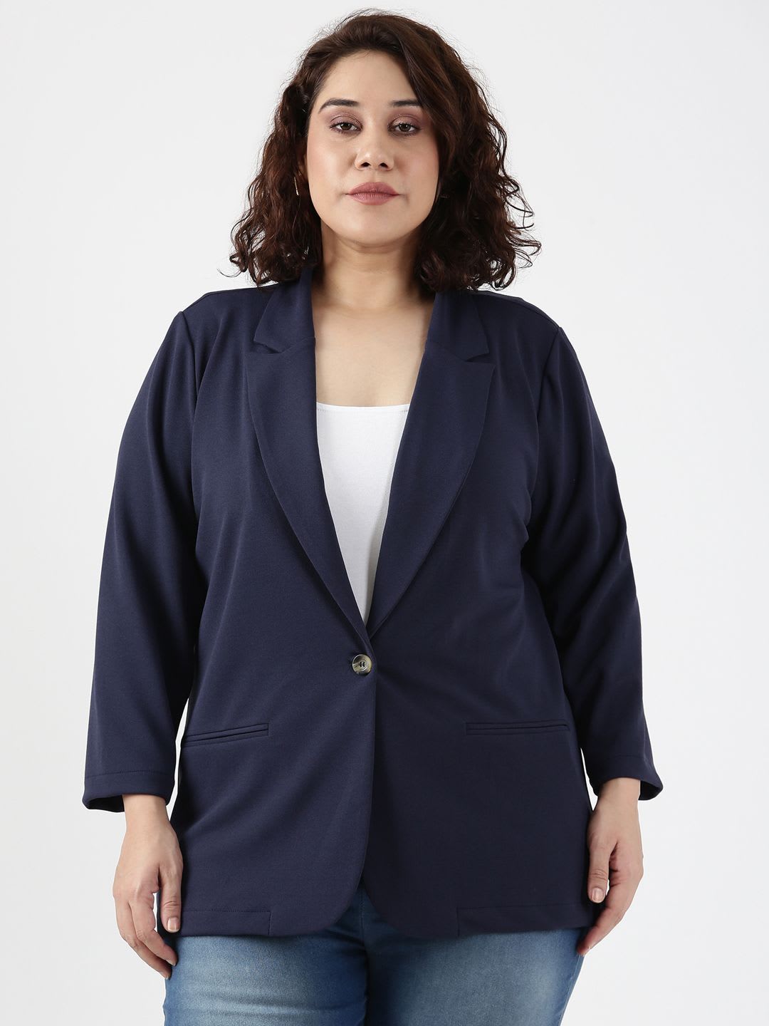 The Pink Moon Navy Scuba Crepe Formal Blazer - default view