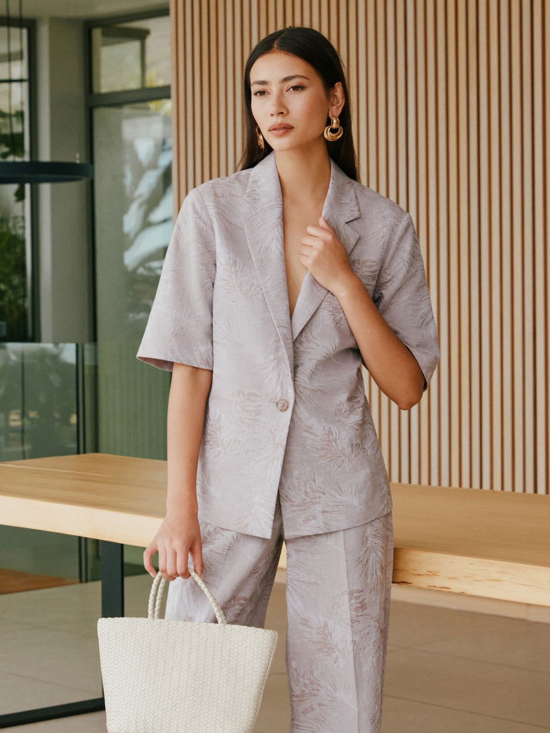 NEXT Jacquard Woven Design Cotton Linen Blazer - default view