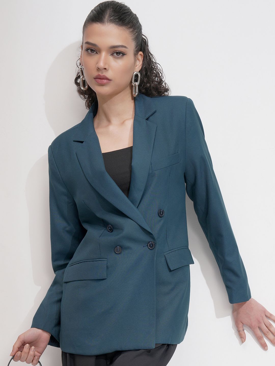 CHIC BY TOKYO TALKIES Notched Lapel Double Breasted Oversized Blazer - default view