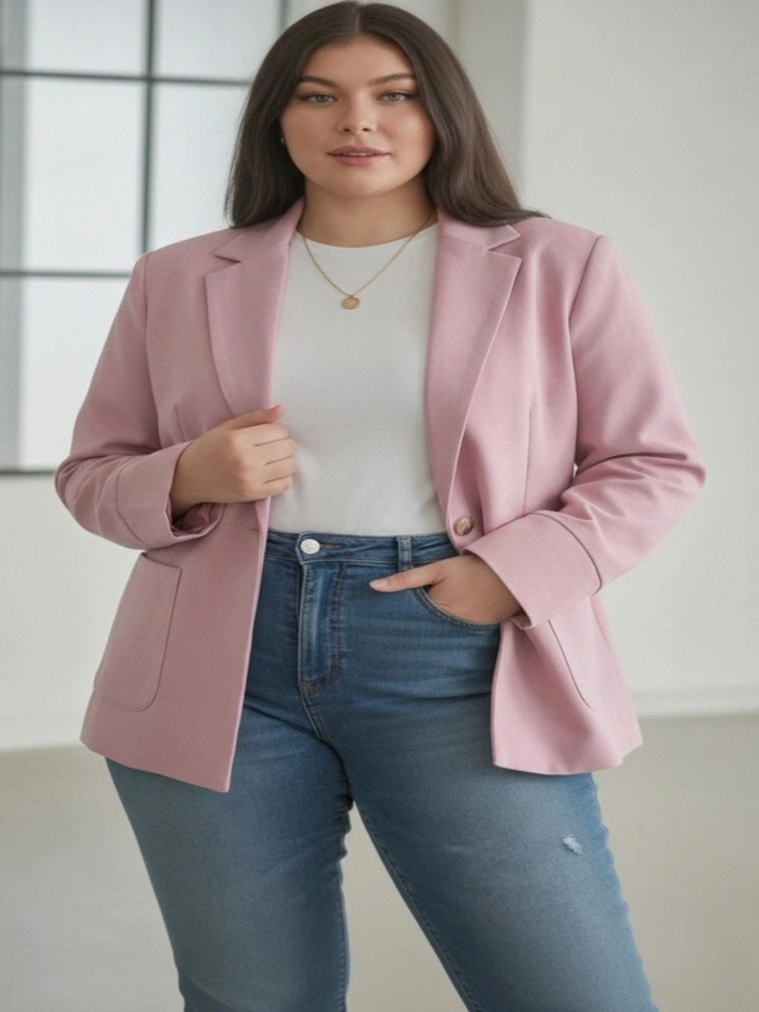 Designally Notched Lapel Single-Breasted Oversized Blazers - default view