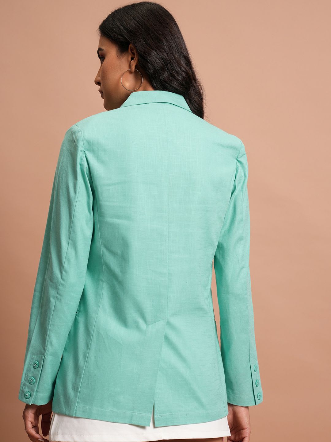 CHIC BY TOKYO TALKIES Sea Green Notched Lapel Collar Double-Breasted Blazer - right view