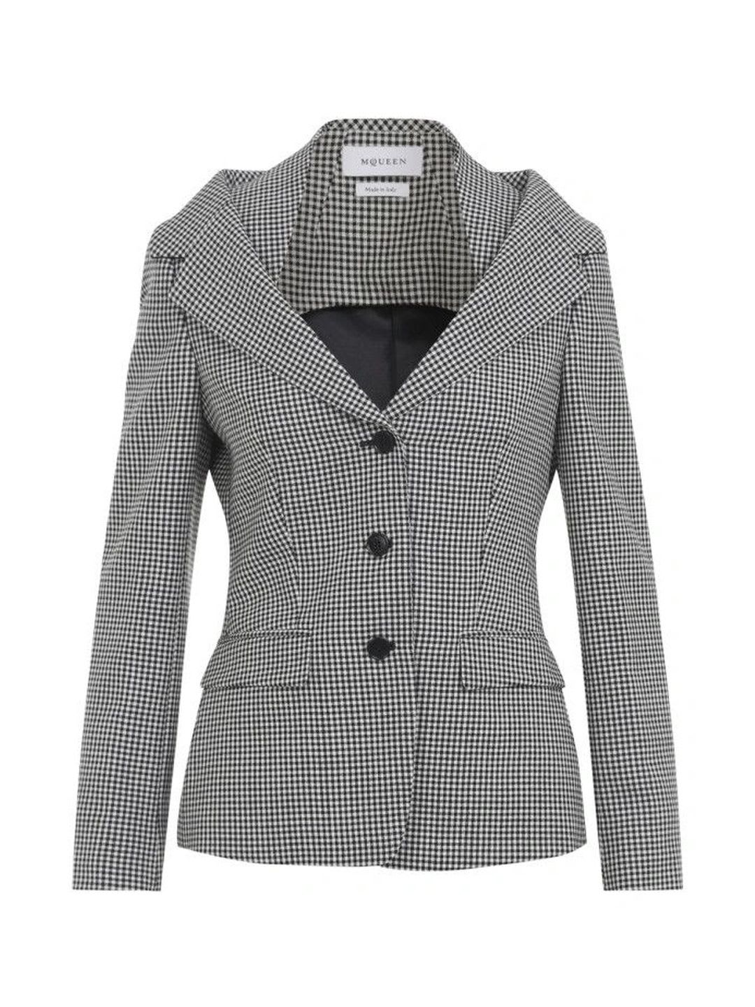 Alexander Mcqueen Black Gingham Notched Lapel Blazer - default view