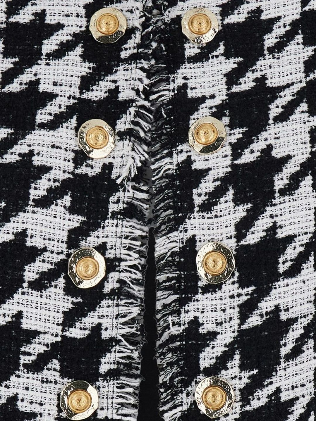 Balmain Checked Collarless Double-Breasted Formal Blazers - back view