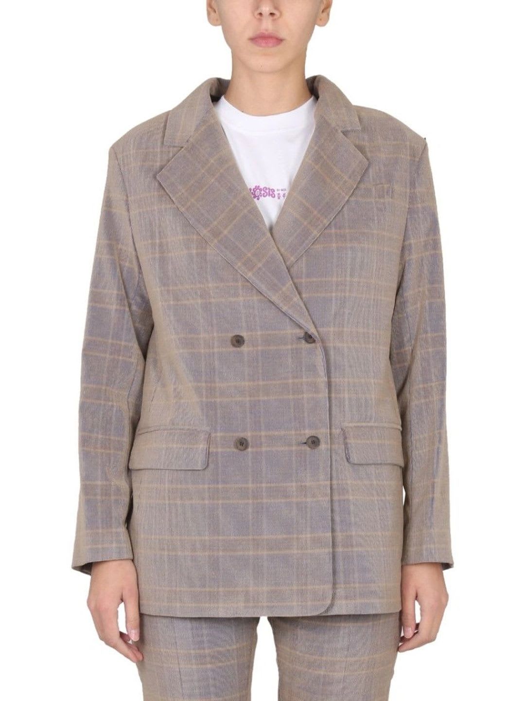 Mcq Alexander Mcqueen Beige Checks Notched Lapel Blazer - default view
