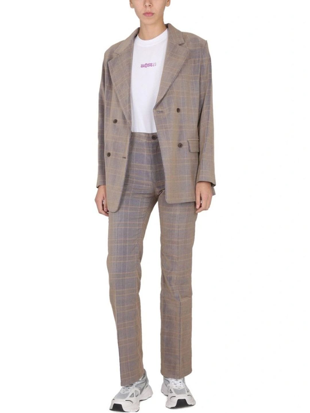 Mcq Alexander Mcqueen Beige Checks Notched Lapel Blazer - back view