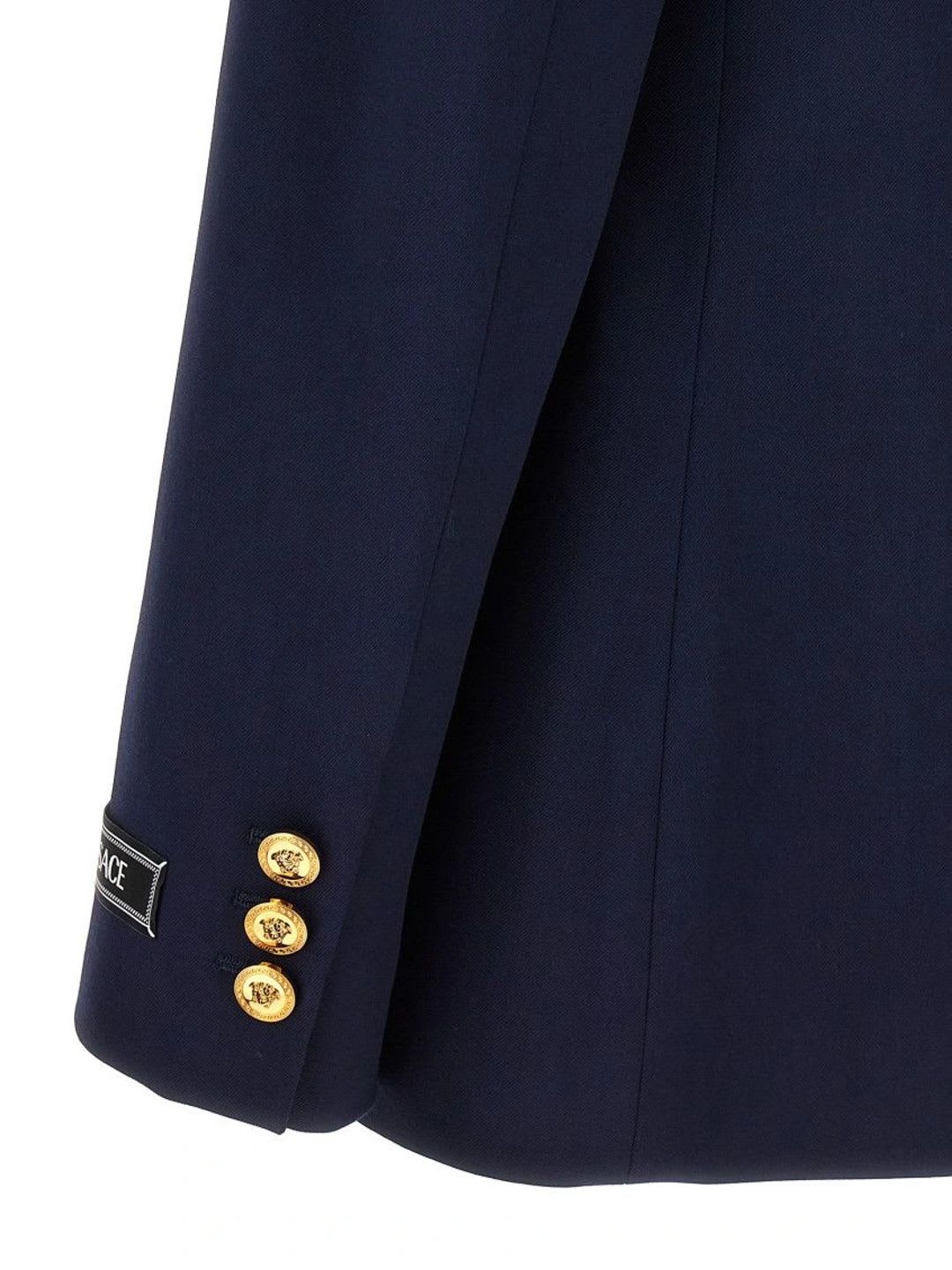 Versace Blue Double-Breasted Stretch Wool Blazer - left view