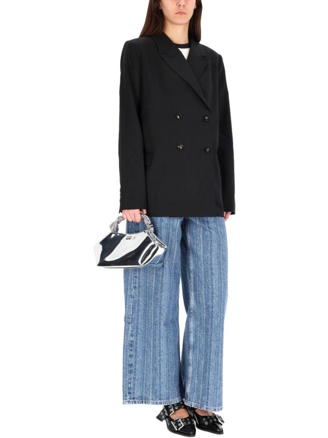 Ganni Black Notched Lapel Blazer - back view