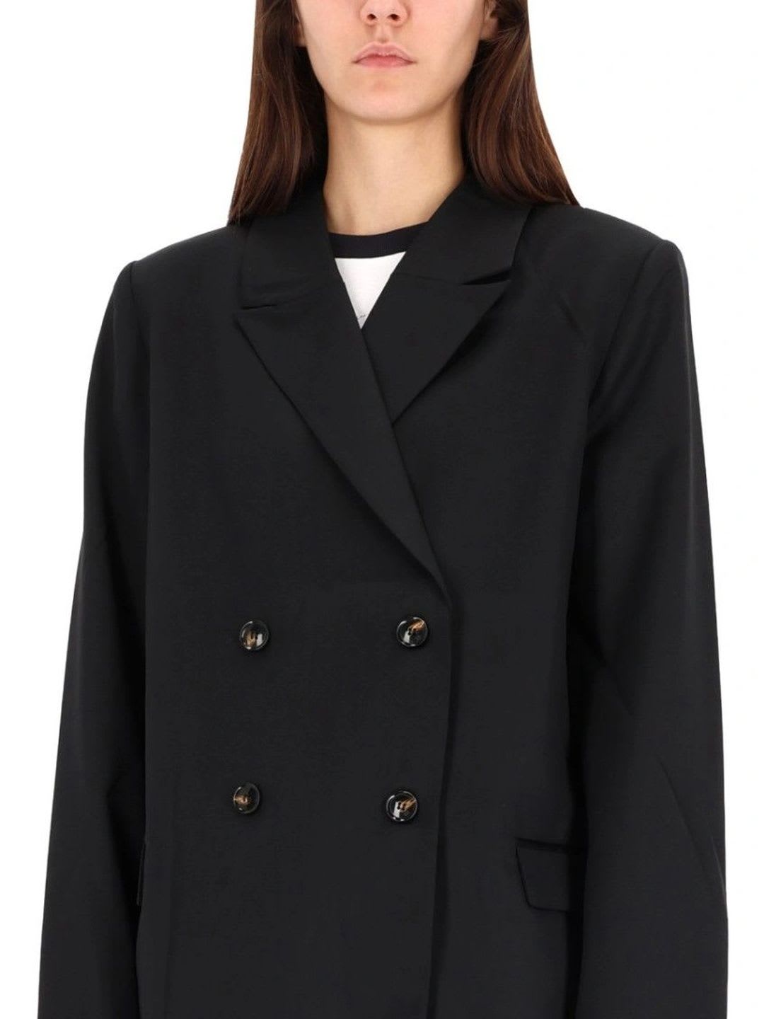 Ganni Black Notched Lapel Blazer - left view