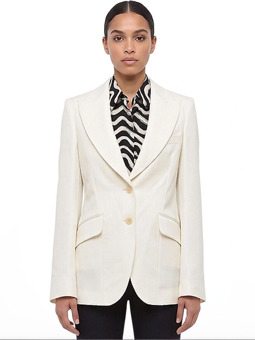 Stella Mccartney White Solid Peaked Lapel Blazer - default view